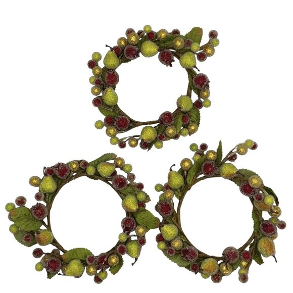 3 Valerie Parr Hill Sugared Fruit Pear Pomegranate Pillar Candle Rings Fall Lot - Picture 1 of 10